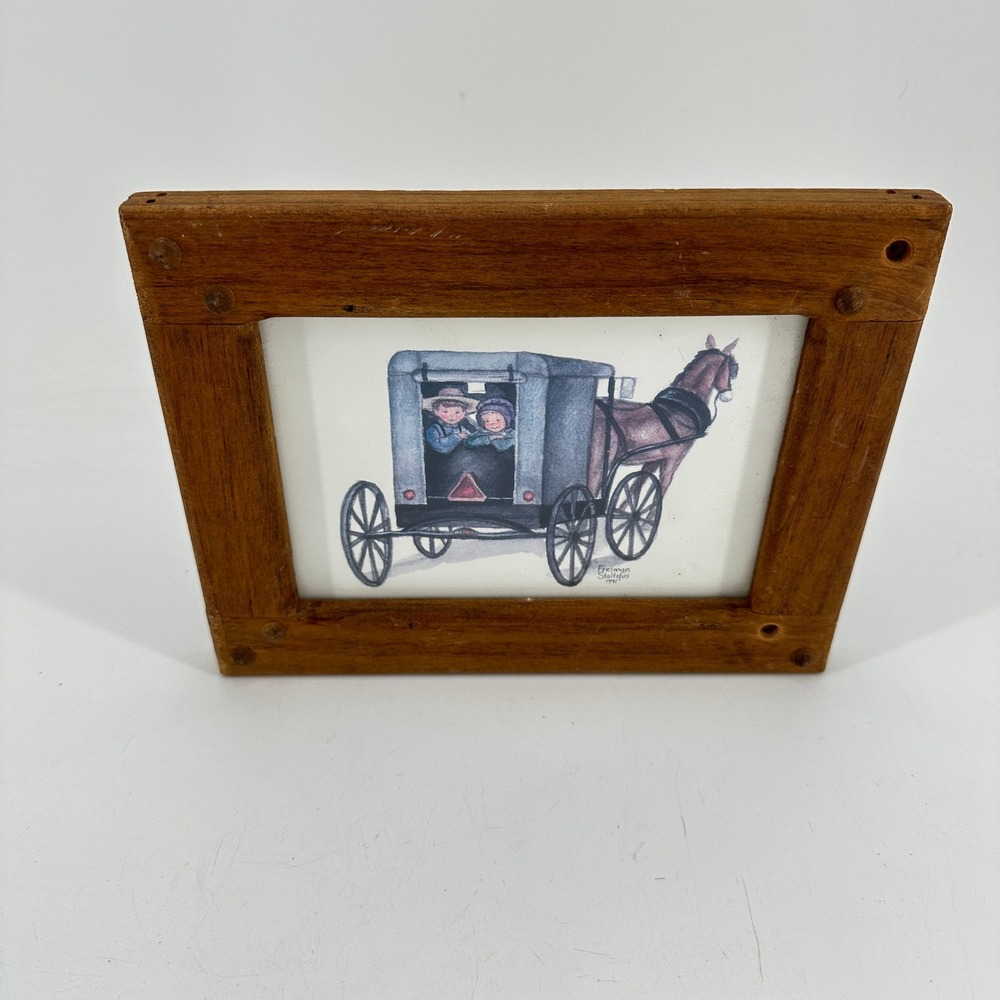 Freiman Stoltzfus 1991 Signed Amish Horse & Buggy Folk Art Framed Print